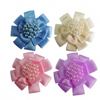 Pearl Center Ribbon Flower With Magnet